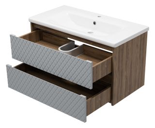 Подвесная тумба под раковину Brevita Chester CHE-09090-49502Я 90см серый/дуб Чарльстон темно-коричневый